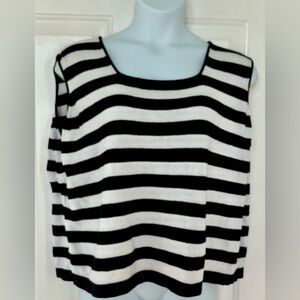 Dialogue Linen Blend Black and White Striped Sleeveless Tank 3X